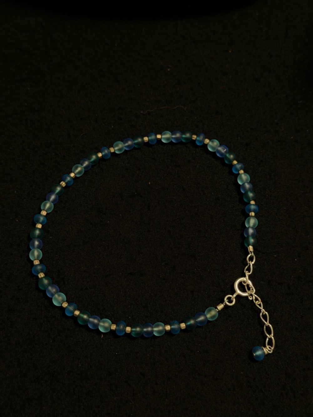 Delicate Blue Bead Anklet with 925 Silver Accents